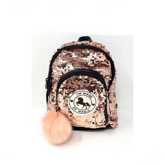 Rose gold Pom Pom mini back pack